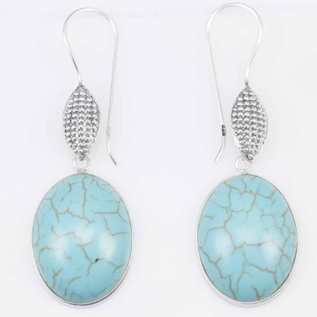 Earring Oval 15x20mm. Turquoise Color Stone