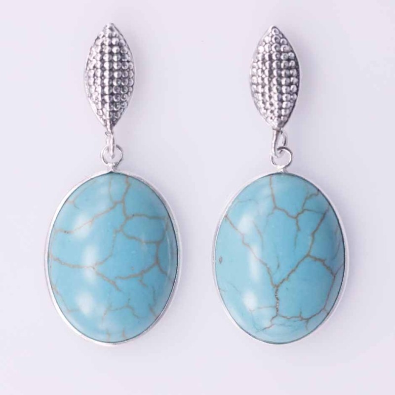 Earring Oval 15x20mm. Turquoise Color Stone