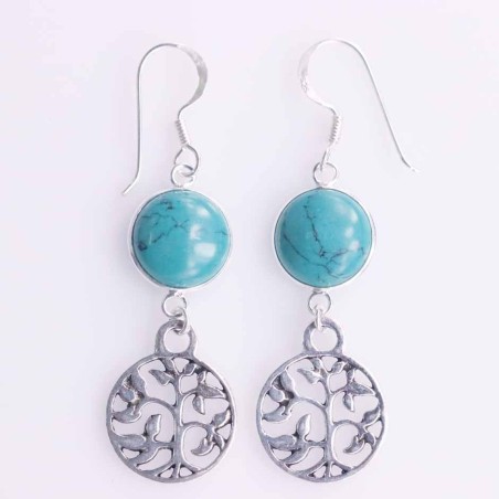 Earring Round 11mm. Turquoise Color Stone