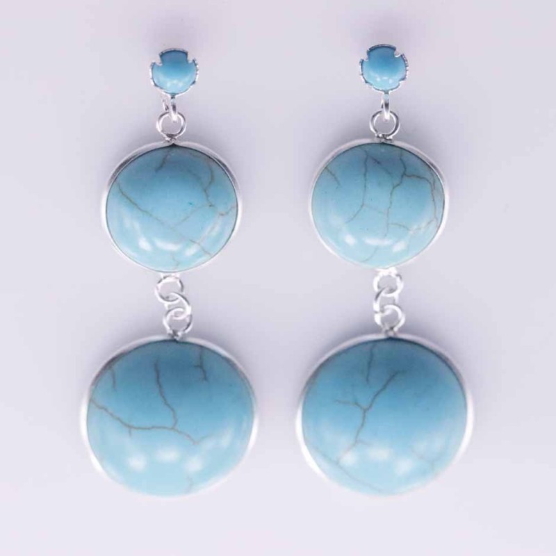 Earring Round 13mm.+17mm. Turquoise Color Stone