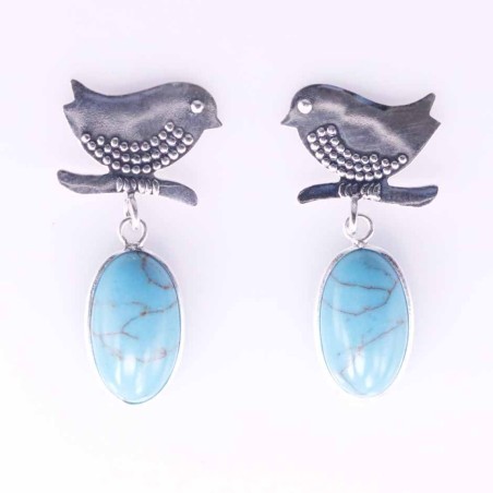 Earring Brid Oval 9x14mm. Turquoise Stone Color