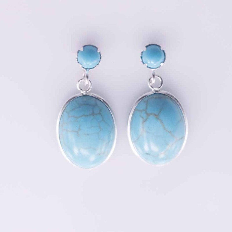 Earring Oval 4mm. 11x14mm.Torquoise stone color