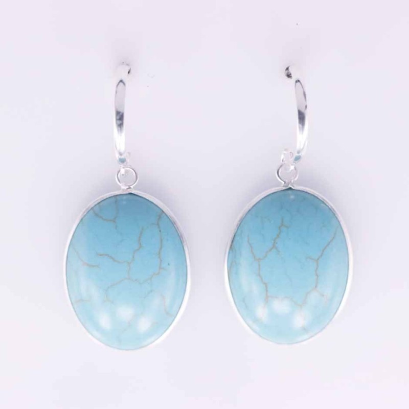 Earring Oval 15x20mm. Turquoise stone Color