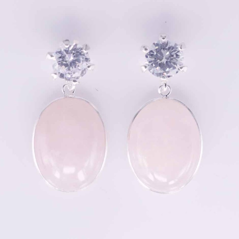 Earring Oval c-z 10mm.+16x20mm.Rose Quartz Color