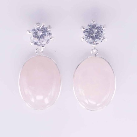 Earring Oval c-z 10mm.+16x20mm.Rose Quartz Color