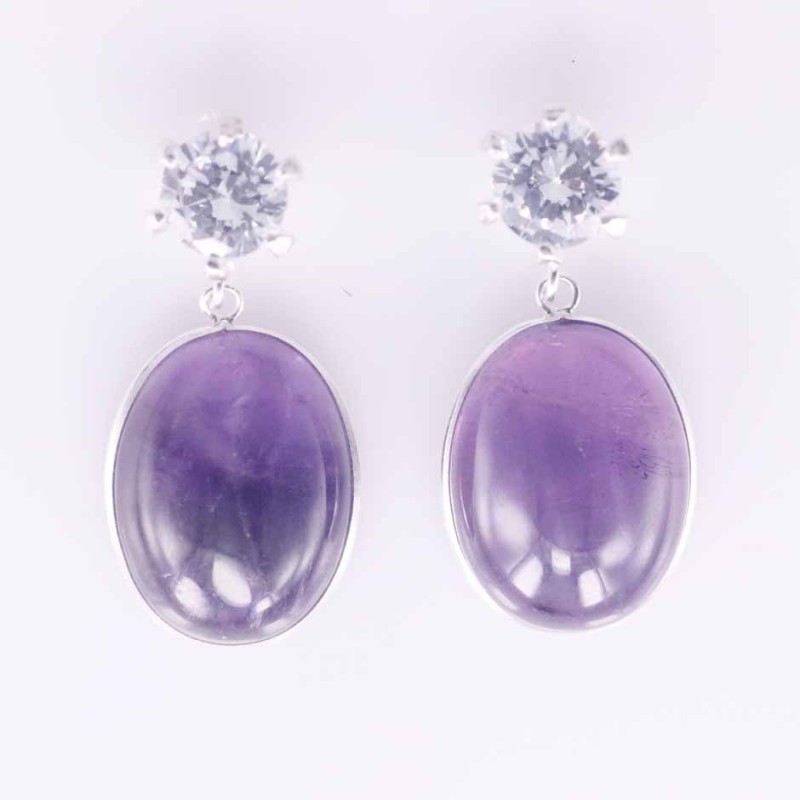 Earrin Oval C-Z 10mm.16x20mm.Amethyst Stone Color