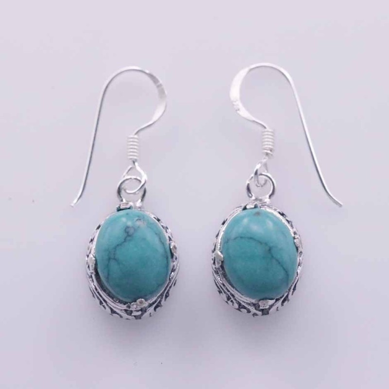 Earring Oval 10x12mm.Torquoise Stone Color