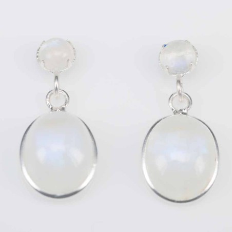 Earring oval 4mm.+9x11mm. Moon Stone Color