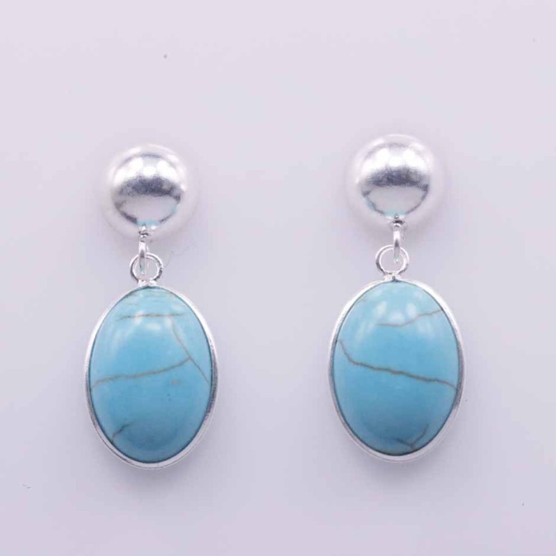 Earring Oval 8mm. 11x14mm. Torquoise Stone Color