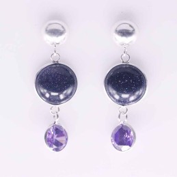 Earring Round 8mm,+13mm. Blue Sun Stone Color