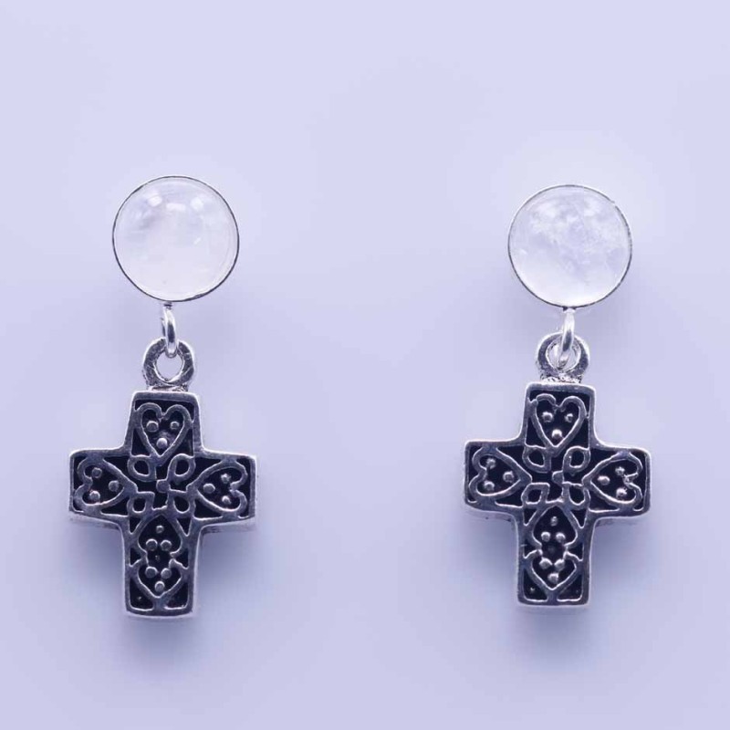 Earring Round 6mm.With Cross Moon Stone Color Earring Round 6mm.With Cross Moon Stone Color