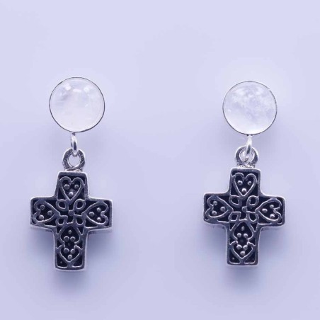 Earring Round 6mm.With Cross Moon Stone Color