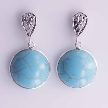 Earring Round 16 mm.Turquoise Stone Color