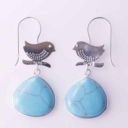Earring Bird with Drop 18x19mm. Torquoise Stone
