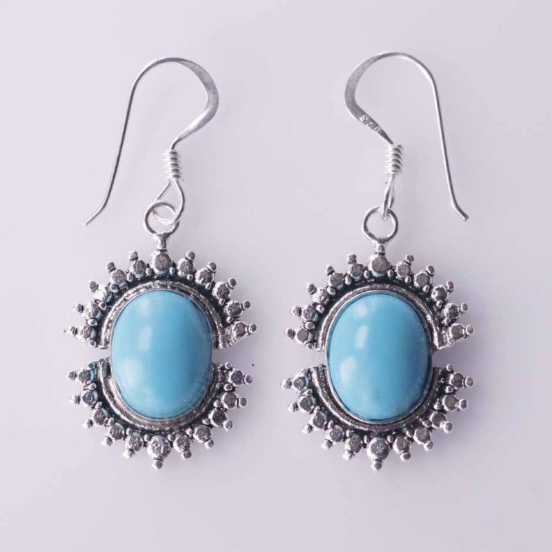 Earring Oval 15x18 mm Torquoise Stone Color