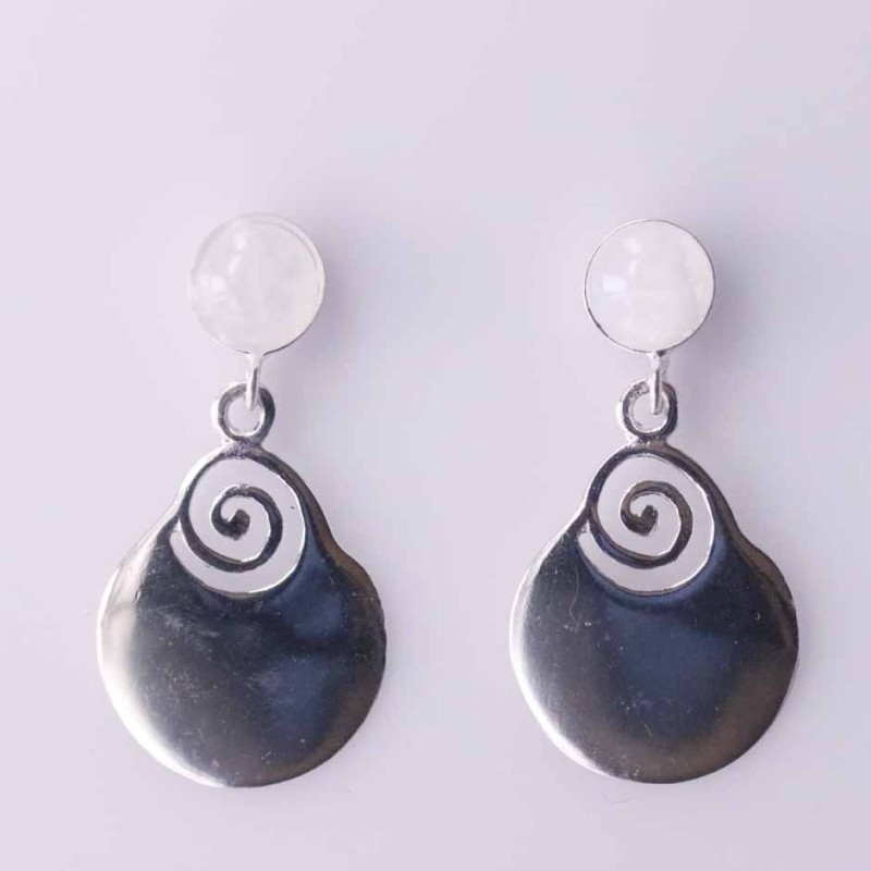 Earring Round 6mm. with Plain 14x17mm. Moon Stone Earring Round 6mm. with Plain 14x17mm. Moon Stone