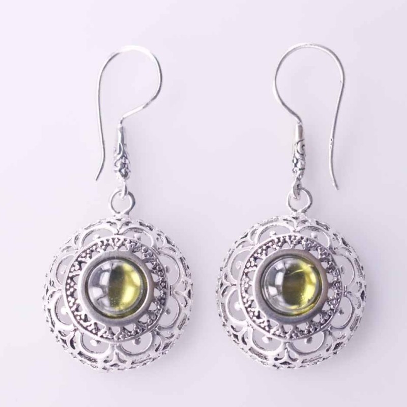 Earring Round 20mm.Stone Peridot Color