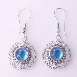 Earring Round 20mm.Stone Blue Color