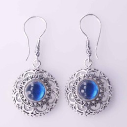 Earring Round 20mm.Stone Zafire Color
