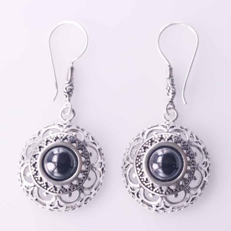 Earring Round 20mm.Stone Black Color