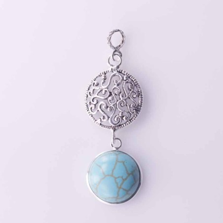 Pendant Round Plain 14mm. Turquoise Stone