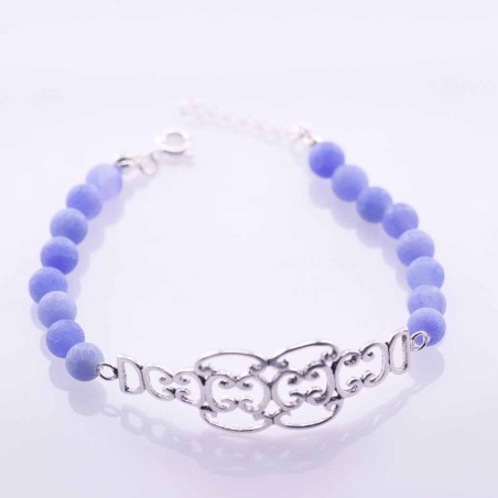 Bracelet Ball 6mm. Blue Agate Stone