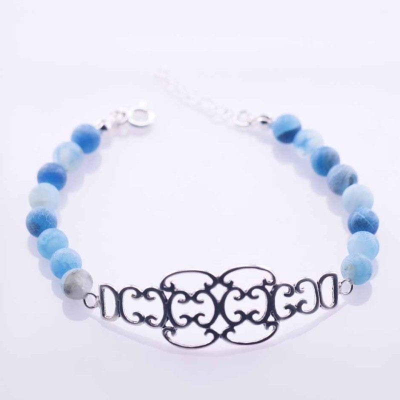 Bracelet Ball 6mm. Blue Agate Spider Stone