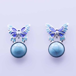 Earring Butterfly with  8mm.Torquoise Stone