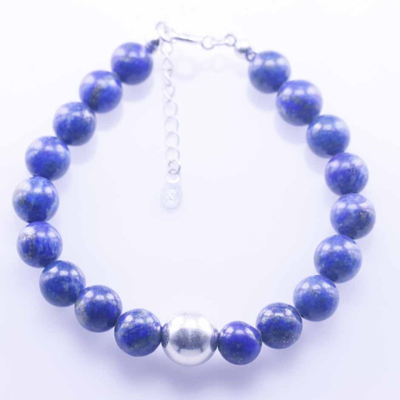 Bracelet Plain 10mm. Ball 8mm. Lapis Stone