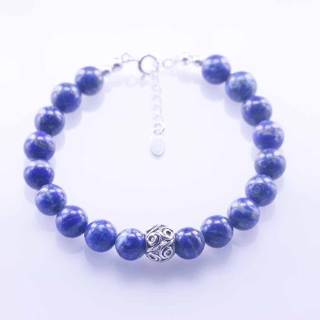 Bracelet Plain 9mm. Ball 8mm. Lapis Stone