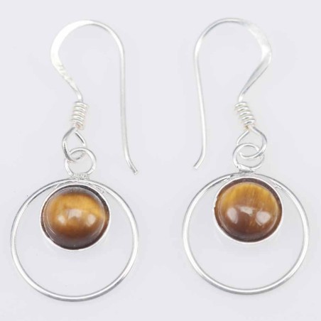 Earring Round 6mm. Tiger Eye Stone