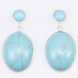 Earring Oval 15x20mm. +6mm. Torquoise Stone