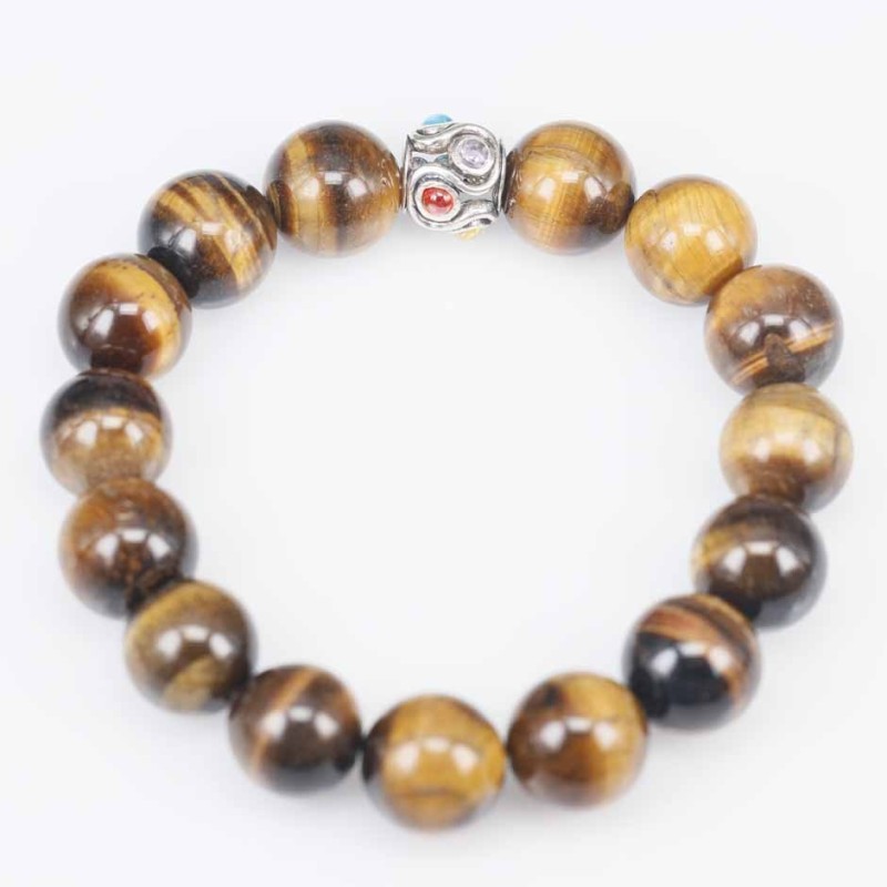 Bracelet Ball 12mm.with Plain 10mm.Tiger Eye Stone