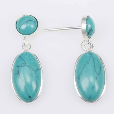 Earring Oval 9x14mm. with 6mm. Torquoise Stone