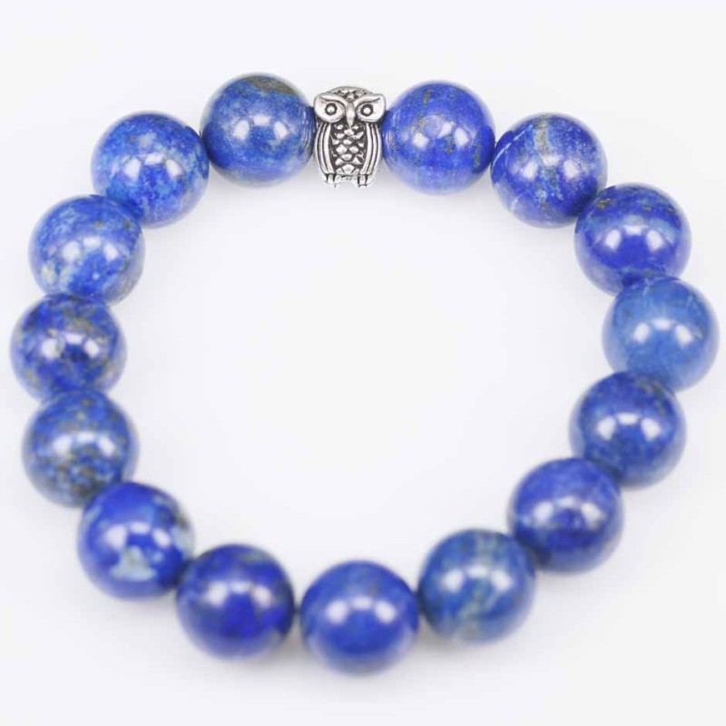 Bracelet Ball 12mm.with Owl 8x10mm. Lapis Stone