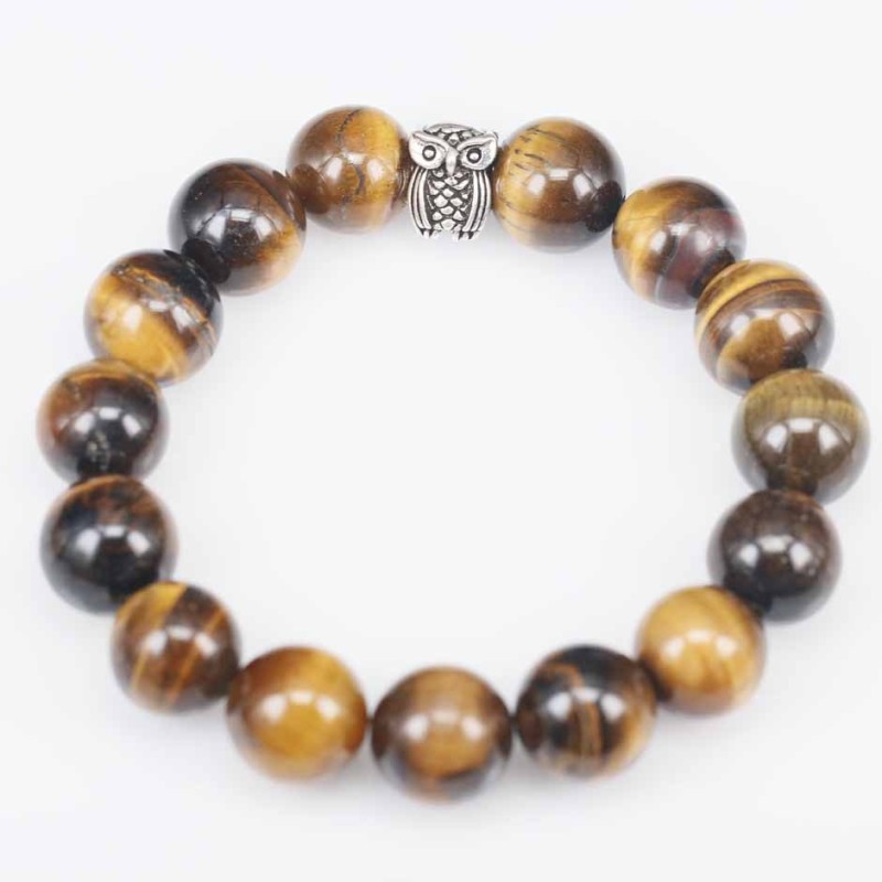 Bracelet Ball 12mm.with Owl8x10mm.Tiger Eye Stone