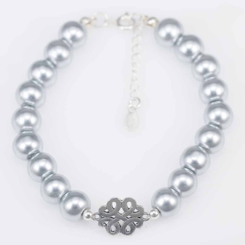 Bracelet Ball 8mm. Pearl Gray Color