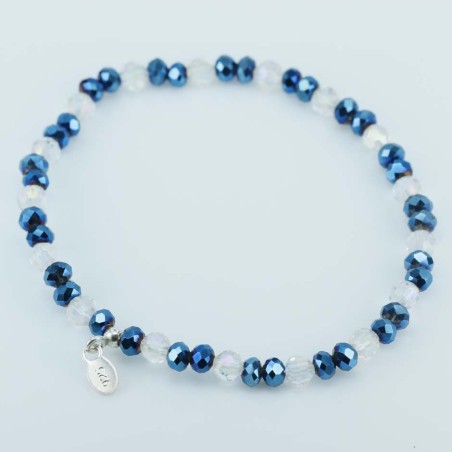 Bracelet ball 3-4mm. faceted Crystal D. blue Color