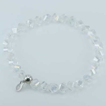 Bracelet ball 6mm. faceted Crystal White Color