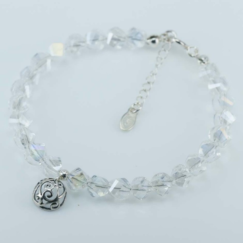 Bracelet ball 3-6mm.Crystal White Color + pendant