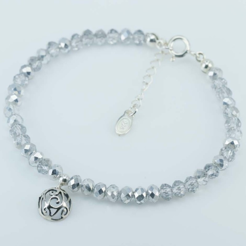 Bracelet ball 3-6mm.Crystal Grey Color + pendant