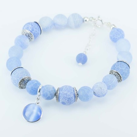 Bracelet Ball 8+10mm. with round 10mm. Blue Agate