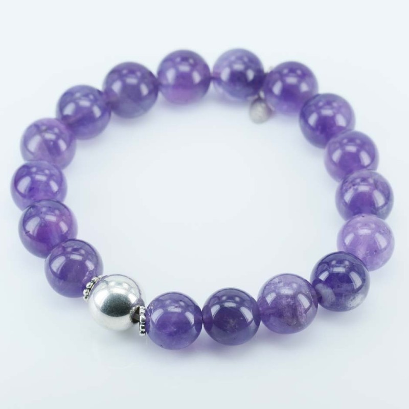 Bracelet Ball 10mm. with plain ball Ametisth Stone