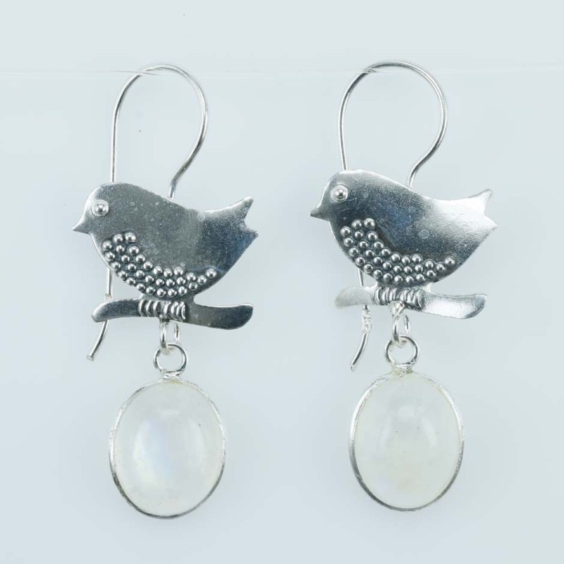 Earring Bird & Oval 15x35mm Moon Stone Earring Bird & Oval 15x35mm Moon Stone