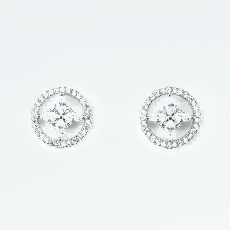 Earring Round in flower 12mm. Circonia