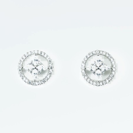 Earring Round in flower 12mm. Circonia