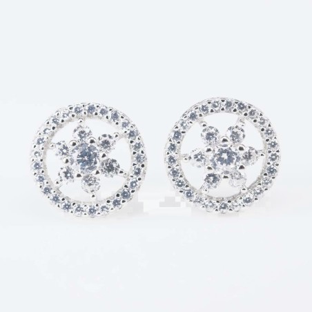 Earring Round in flower 11mm. Circonia