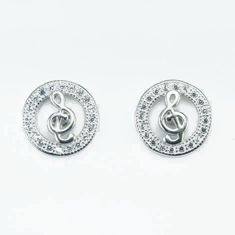 Earring Round music 10mm.  Circonia