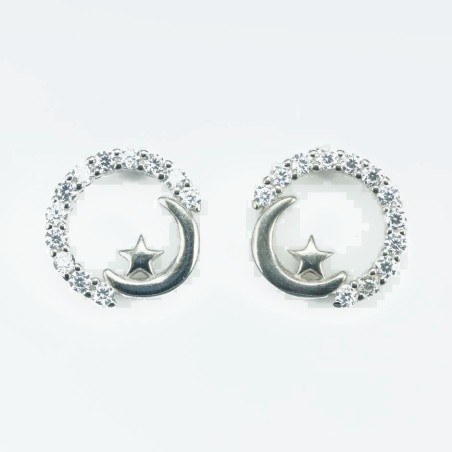 Earring Moon Star 12mm.  Circonia