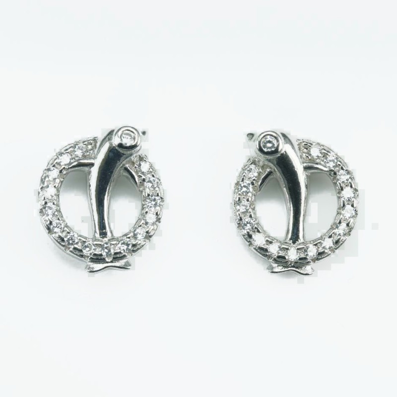 Earring Round  Dolphin 9x11mm. Circonia